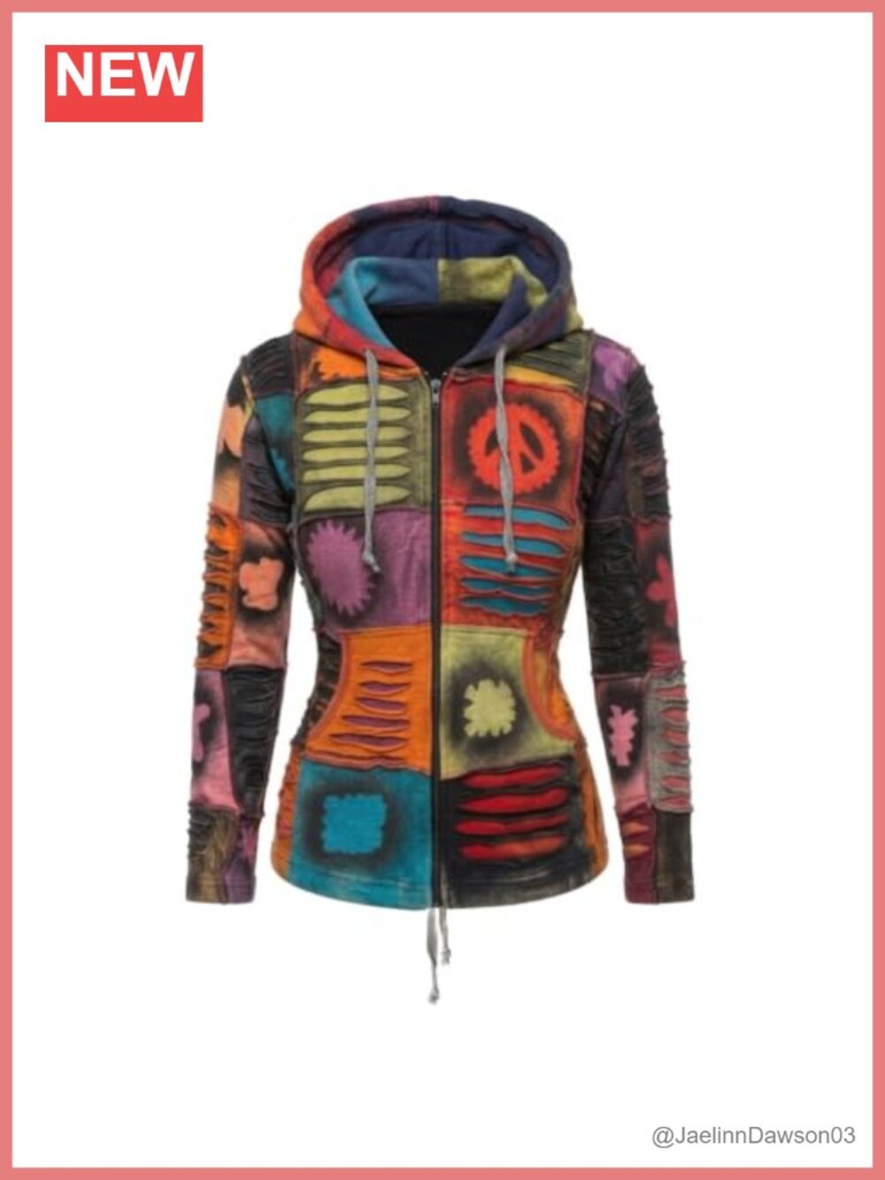 Shopoholic Fashion Women's Slashed Patchwork Hippie Hoodie Jacket
